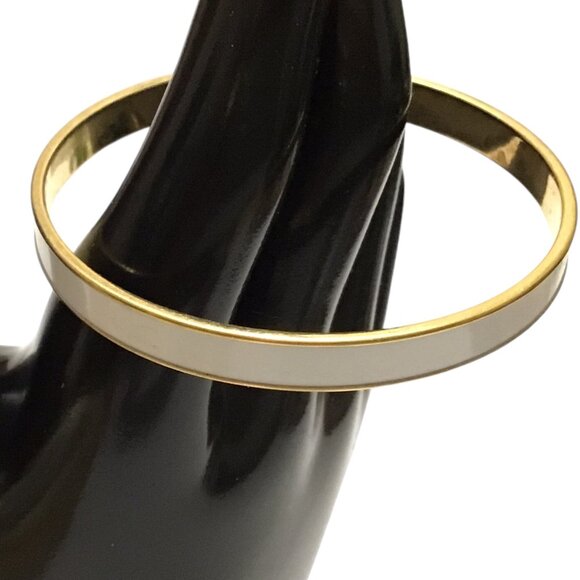 Monet Gold Tone White Enamel Bangle Bracelet Vintage Signed Stackable Jewelry - Picture 3 of 4
